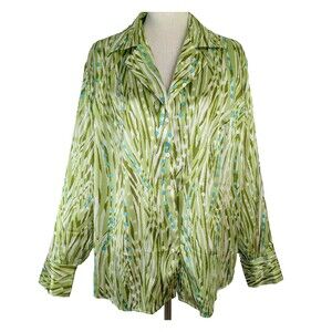 Talbots Woman 16W Stretch Silk Button Front Long Sleeve Blouse Shirt